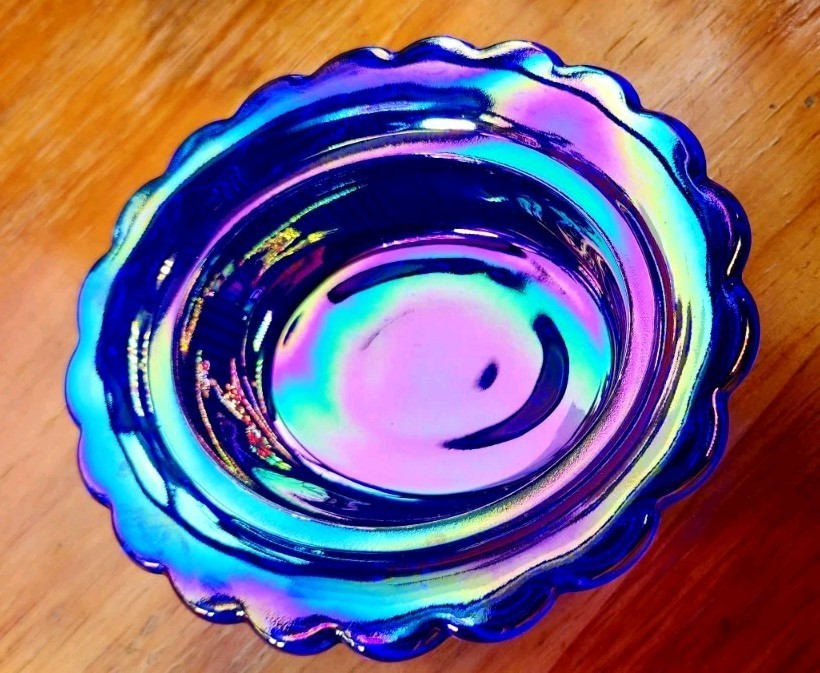 Cobalt Blue Carnival 6″ Mosser Glass Hen Jumbo Chicken Covered on Wide Rim Base