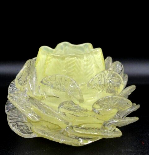 Antique Victorian Bohemian Opal Yellow Art Glass Mini Floriform Art Glass Vase