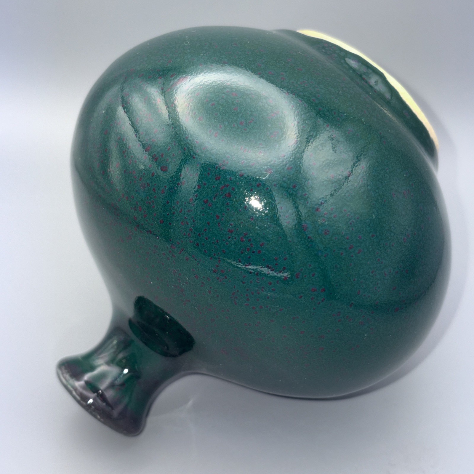 Suzanne Kent Signed SK Studio Art Pottery Bulbous Bud Vase Teal Purple Glaze 5″