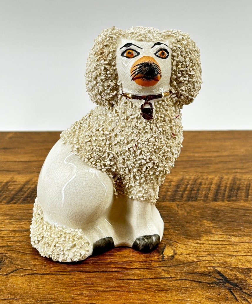 Antique Staffordshire England Frit Poodle Dog Figurine