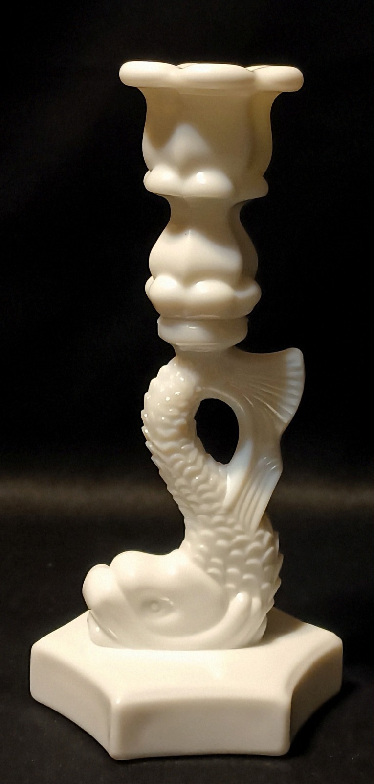 Vintage White Milk Glass Westmoreland Koi Fish Candlestick Holder High Quality