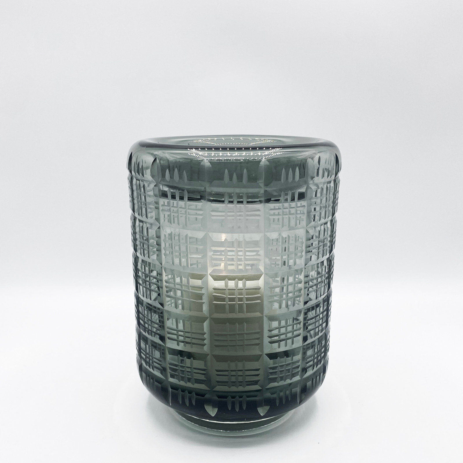 CYAN DESIGN Off the Grid (Medium) Smoke Cut Glass Vase or Candle Holder
