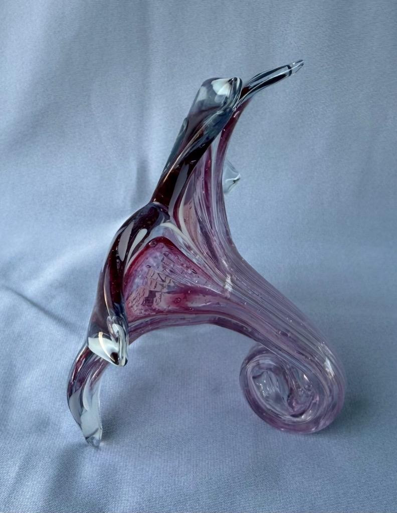 Genuine Italian Flower Blown Glass Murano Orchid Red White Italy 717