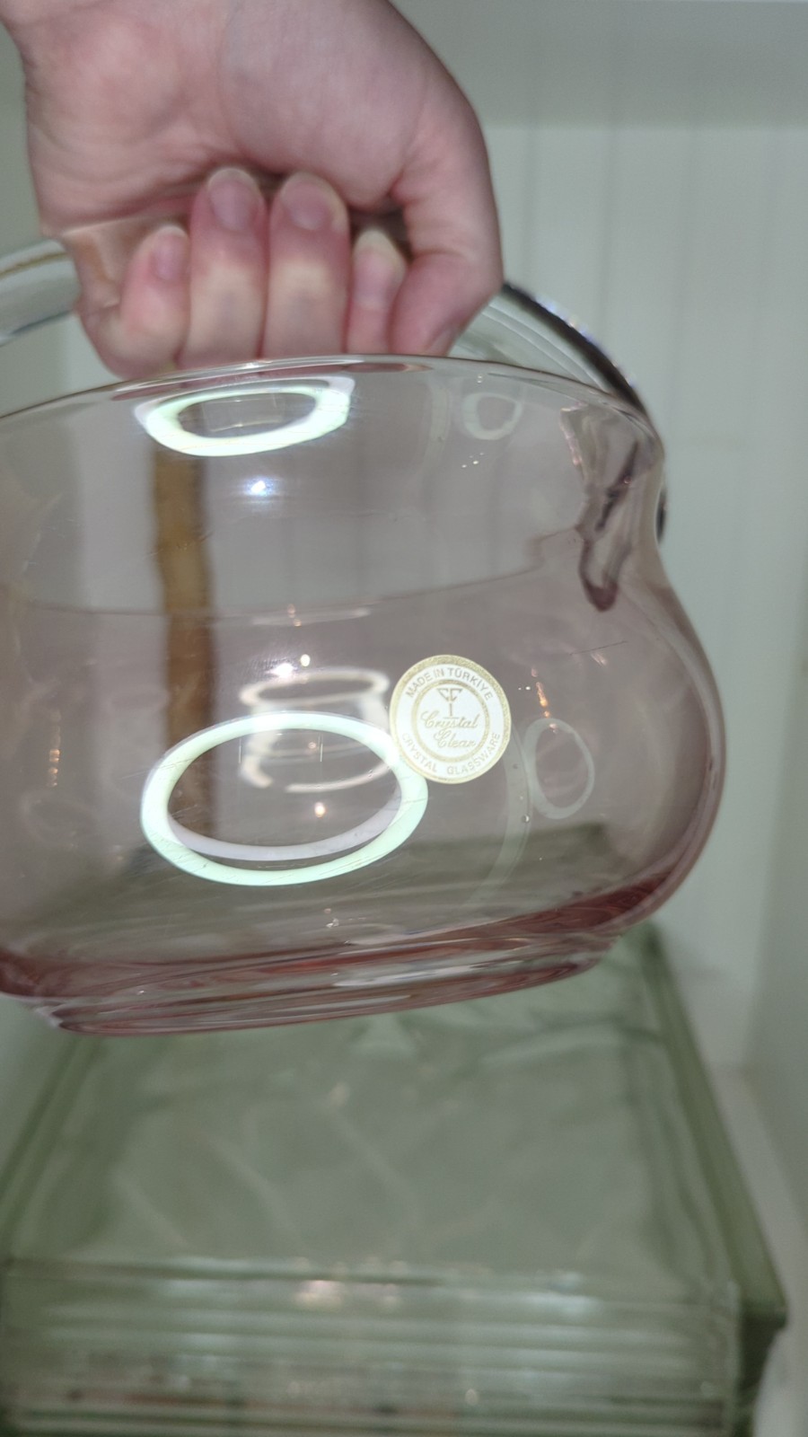 pink avon crystal bowl basket with handle