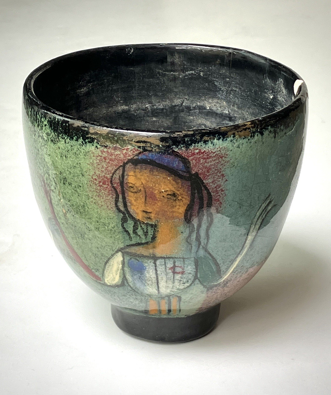 Early Midcentury Polia Pillin 4.25” Pottery Vase Picasso Albuq Period? As Is