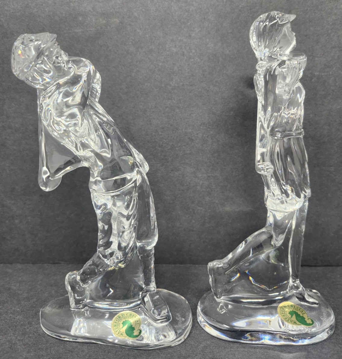 Waterford Crystal PAIR Golfer Figurines Man & Woman Golf Made In Ireland