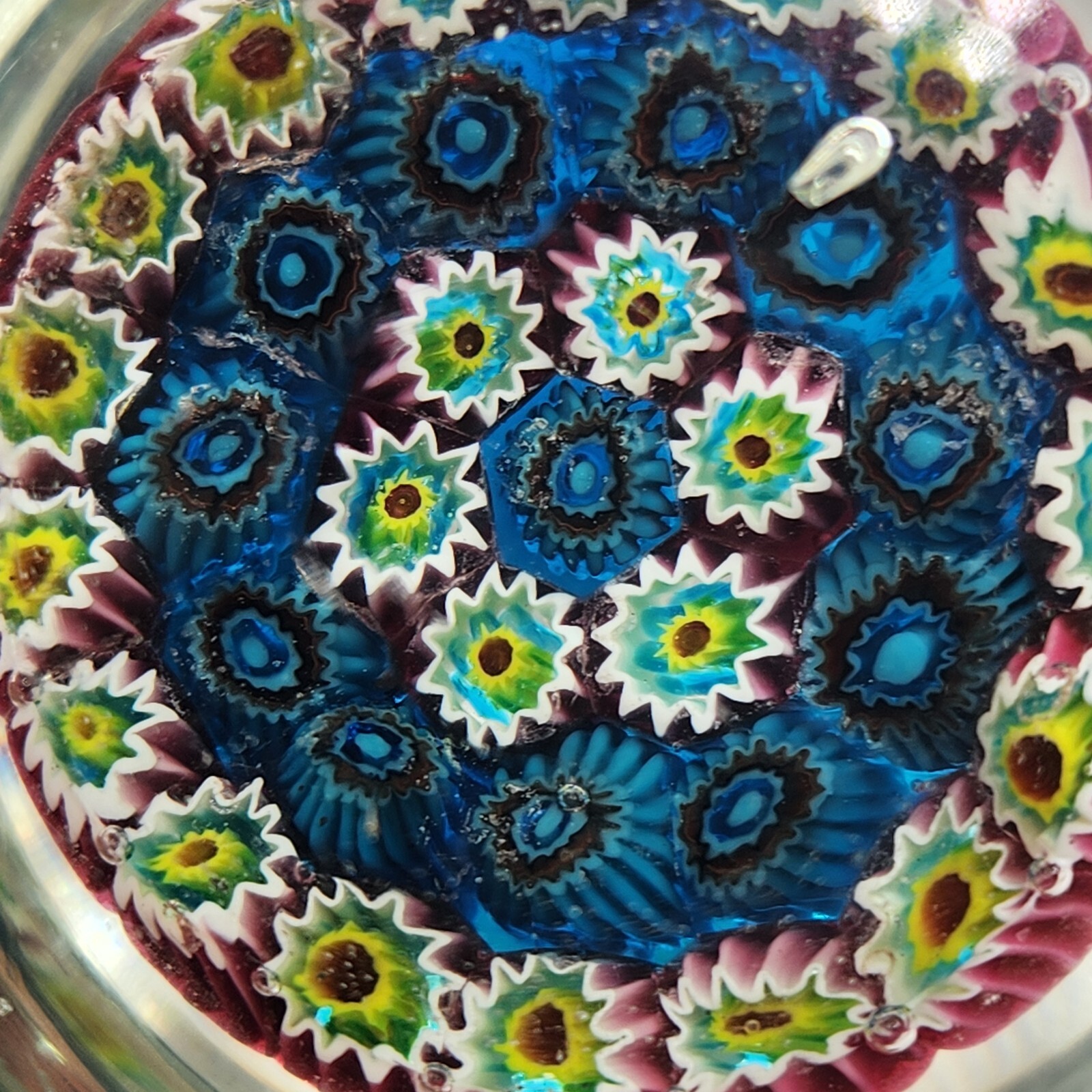 Murano Millefiori Paperweight Clear Bottom 2 7/8″