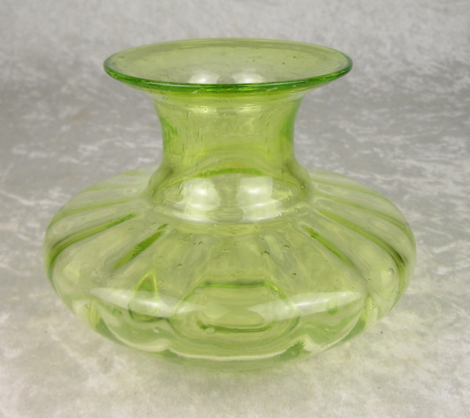 Biot Bubble Glass Vase Bright Yellow Green Hand Blown 4-1/2 inches Tall 5-1/2D
