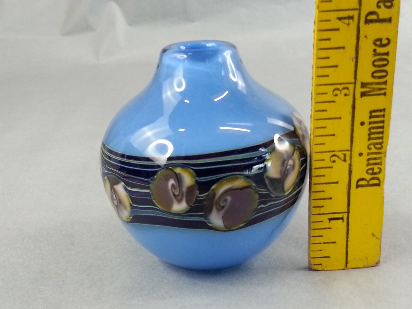 Small 3.25 Inch Signed Glass Vase J. Byron 85 Blue Multi Color