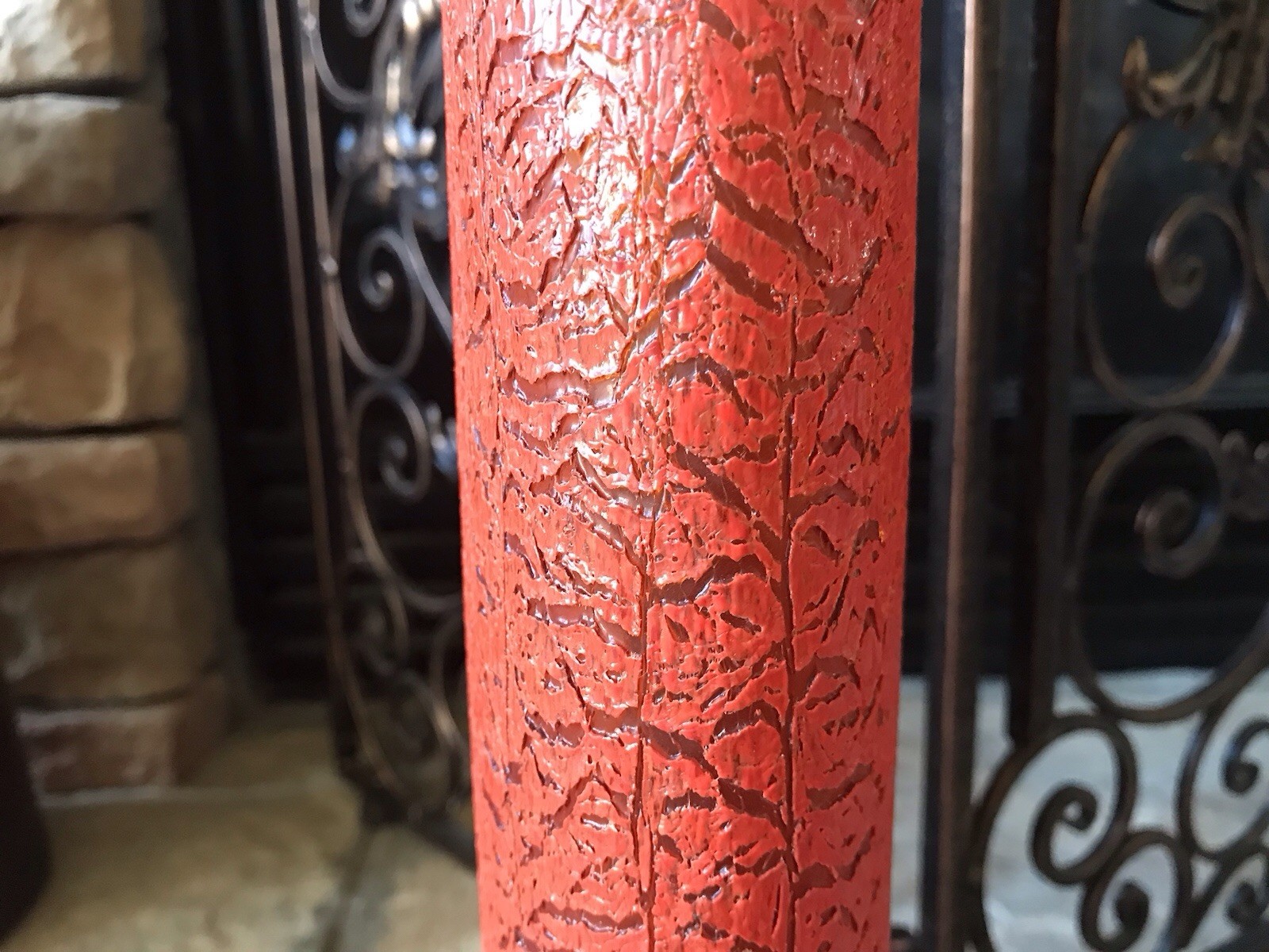 Vintage Orange Glass Vase Large Heavy Rare Amber And Red Textured Crackle Finish