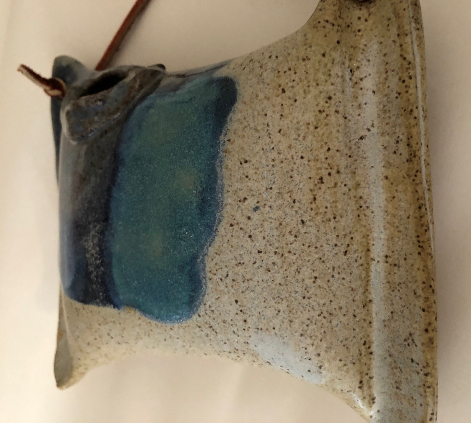 Signed Art Pottery Hanging Wall Pocket Hanging Vase Ocean Blues Japanese Style