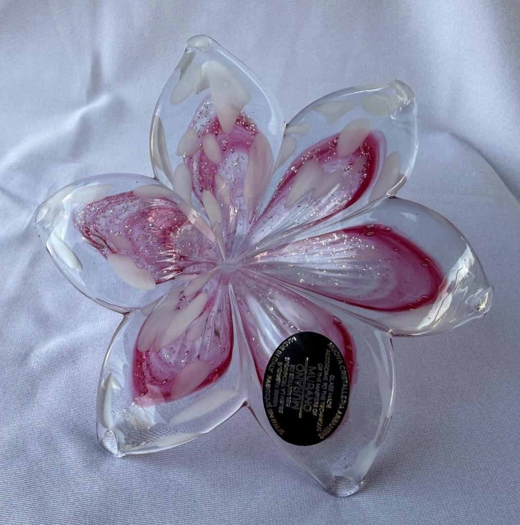 Genuine Italian Flower Blown Glass Murano Orchid Red White Italy 717