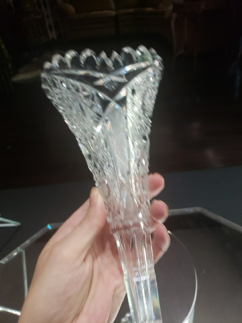 10″ Trumpet VASE, American Brilliant Period Cut Glass Egginton Creswick Quality