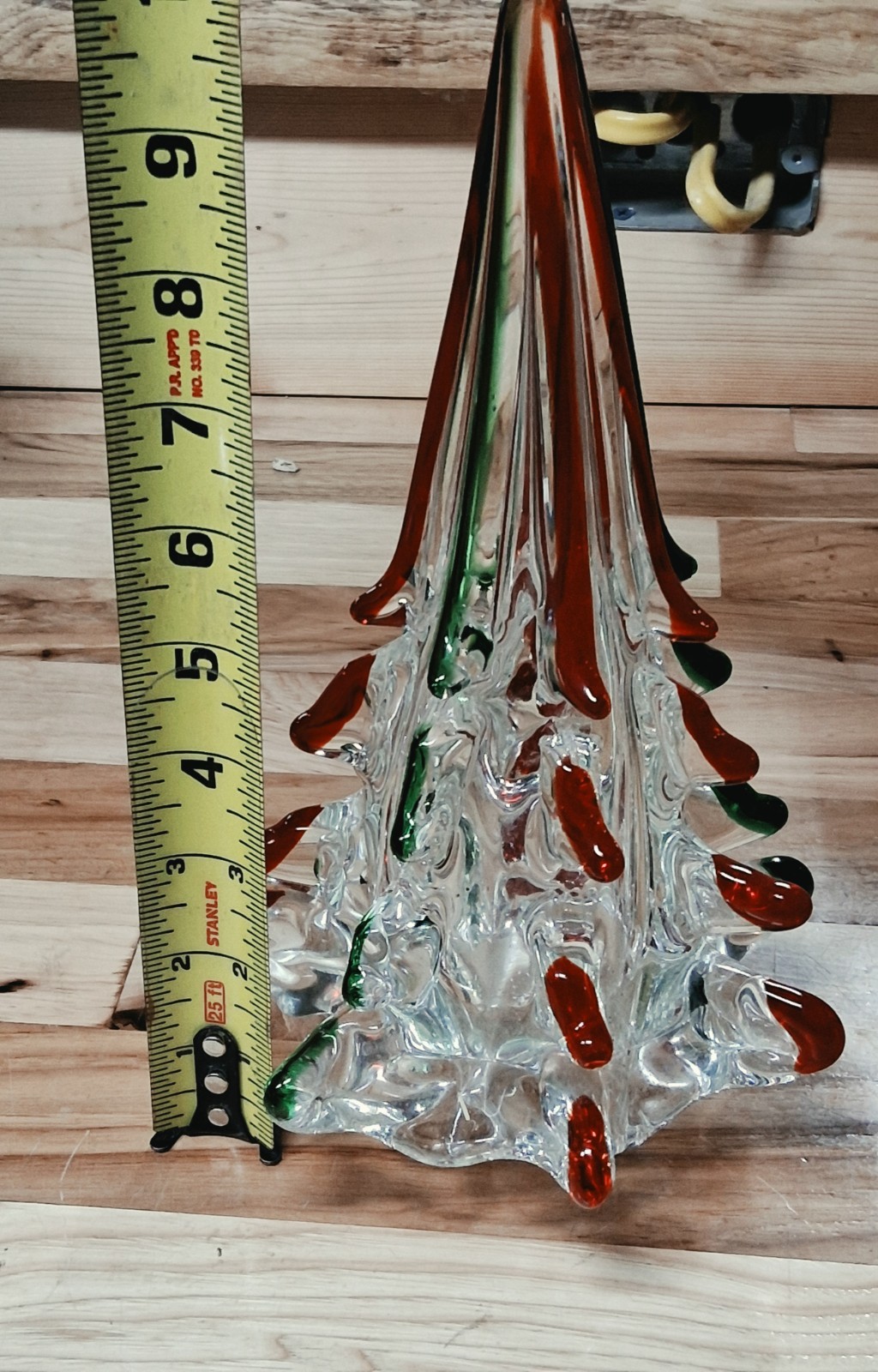 Vintage Red And Green Clear Heavy Murano? Art Glass Christmas Tree Figurine