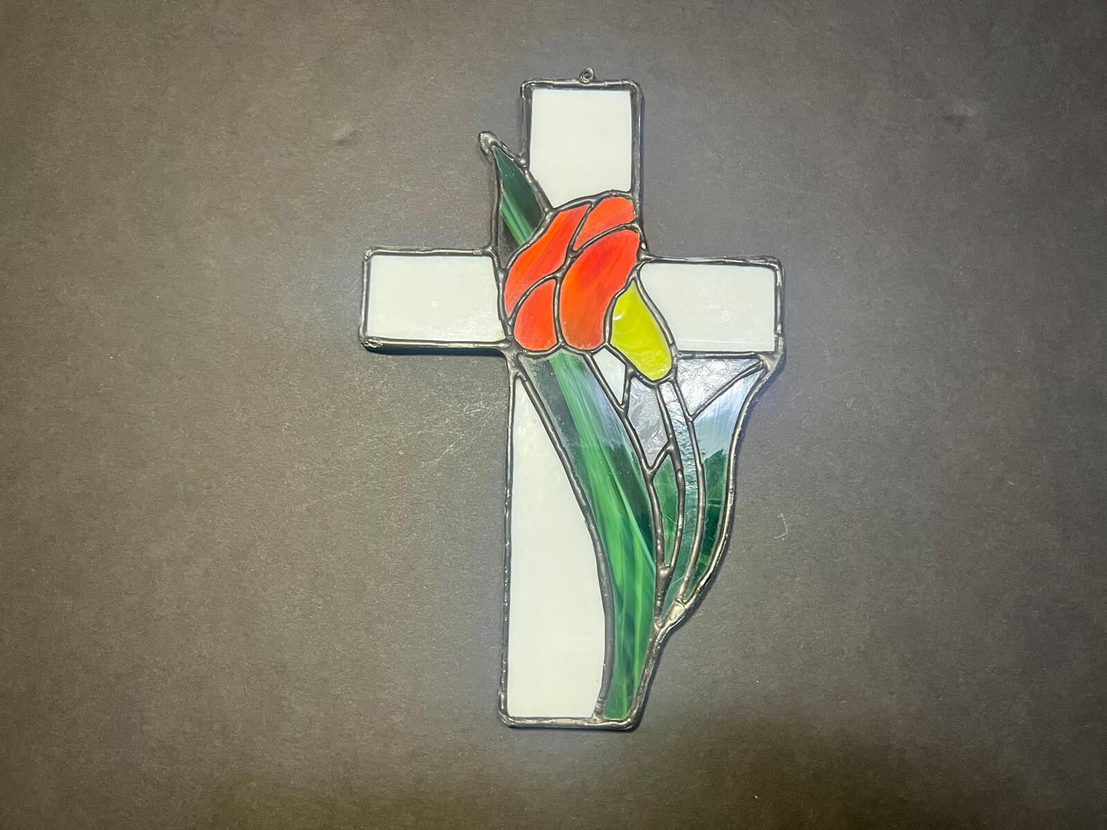 Stain Glass Hanging Cross And Flower Multi Color Bin 99