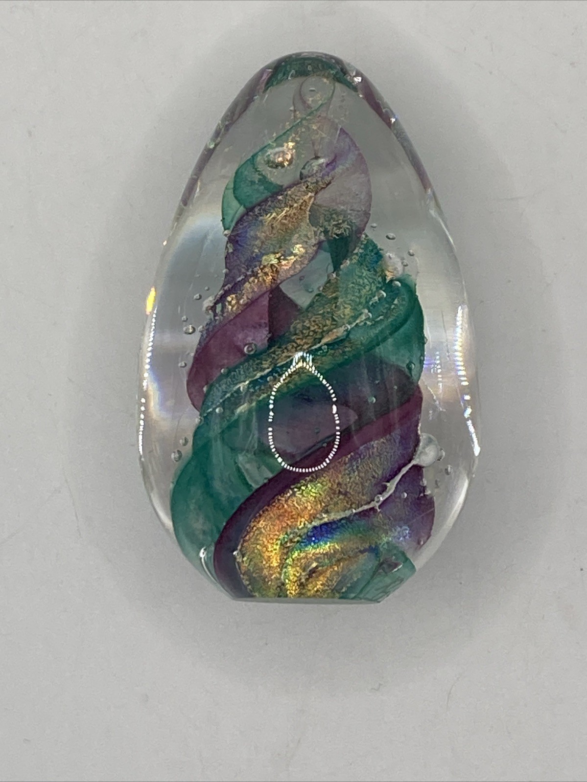 Black Sheep Glass Dichroic Iridescent Swirl Egg Paperweight Signed BSG 2001