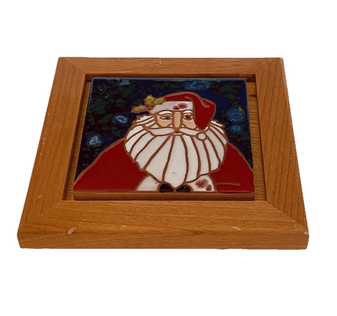 Handmade Ceramic Tile Art Santa Wall Hanging, Christmas, Signed Kelly Dick 2013