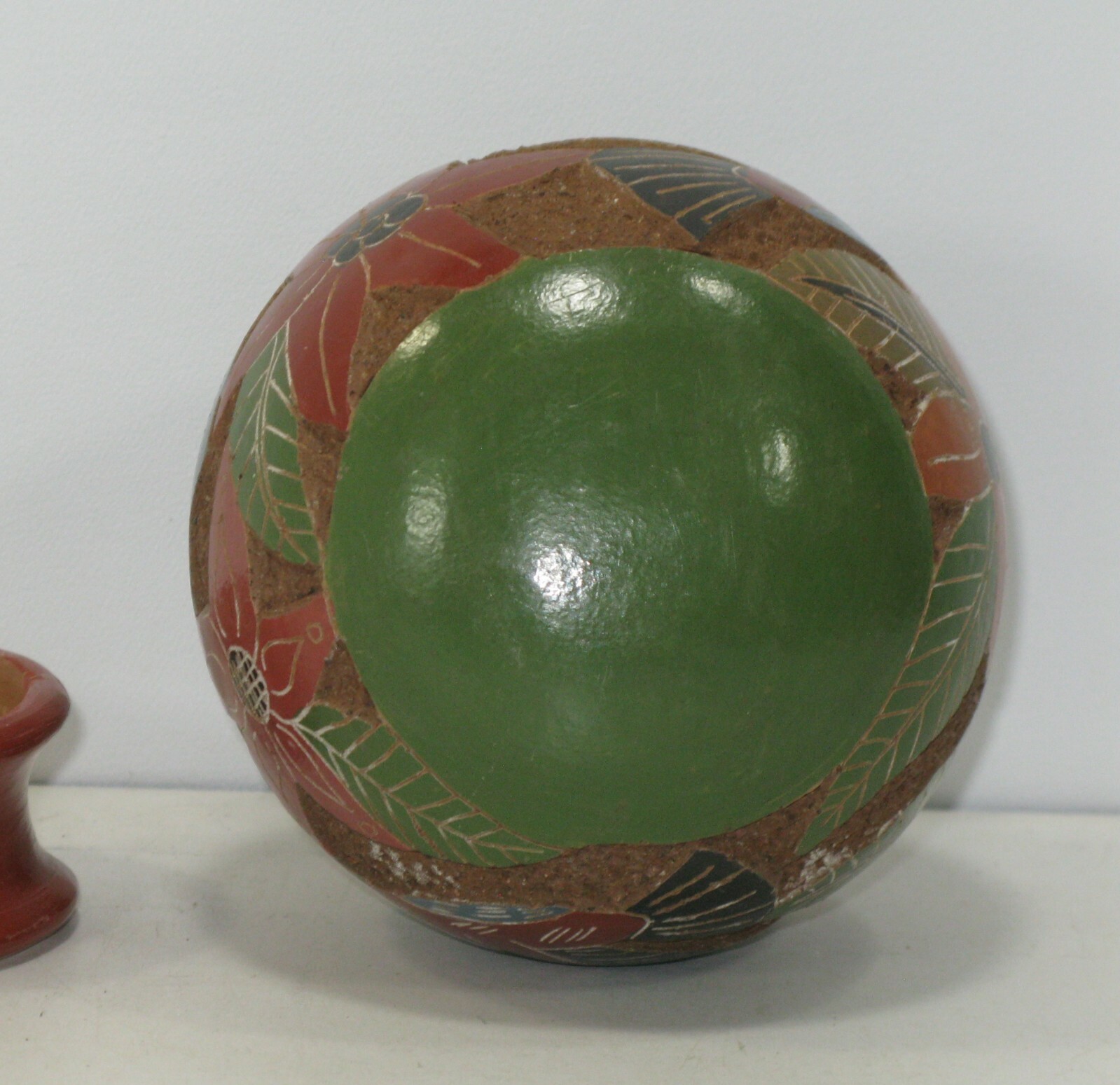 Hand Made Art Pottery Vase & Stand With Carved Flowers Hummingbird Vintage