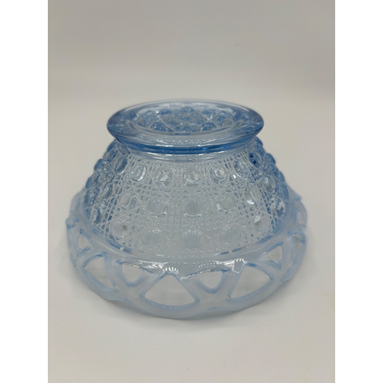 Vintage Imperial Glass Laced Edge Blue Opalescent Basket Bowl Candy Dish 5.25