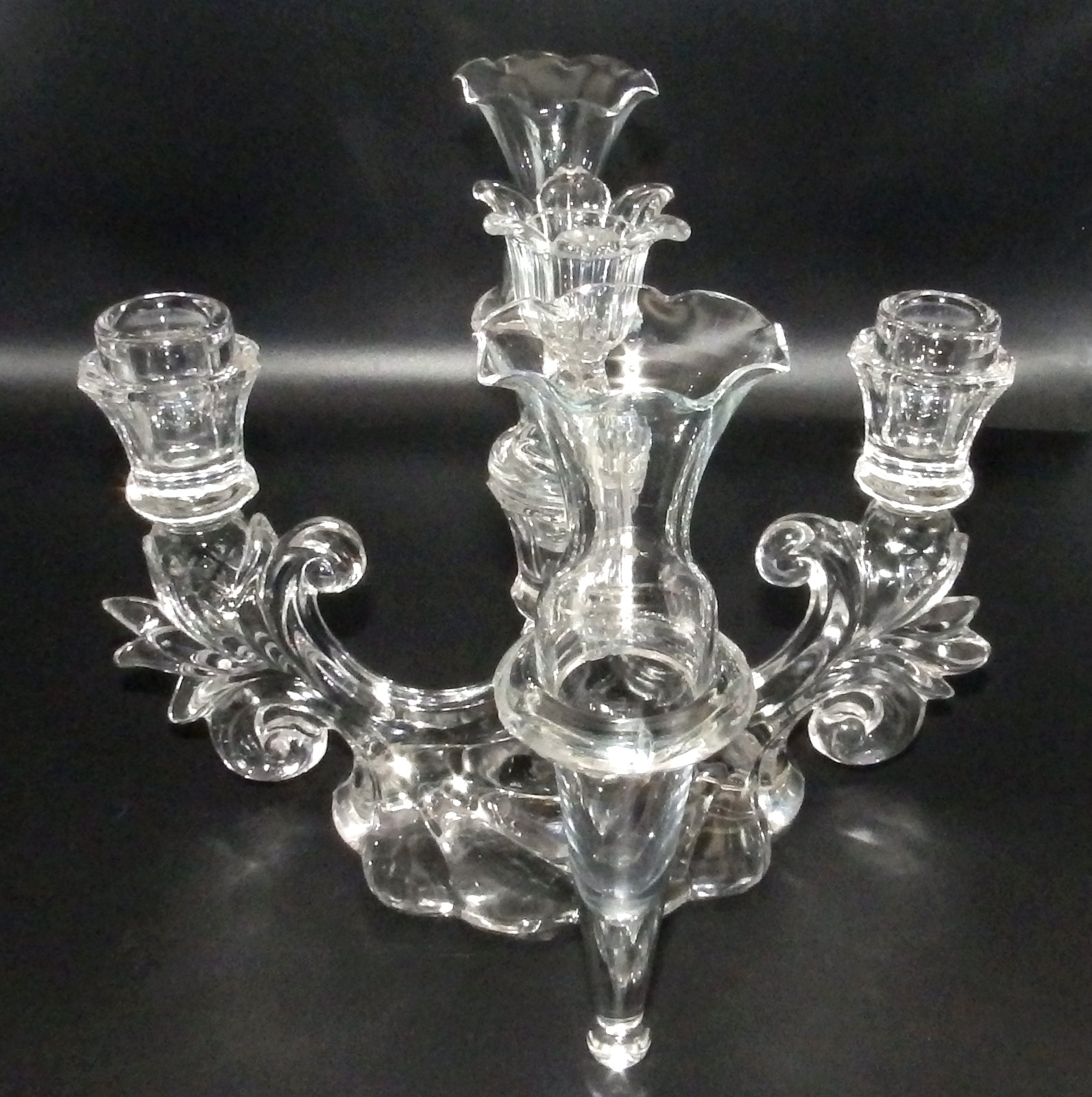 Vintage Cambridge Caprice Candelabra Epergne 3 Light 4 Arm Crystal Glass Clear