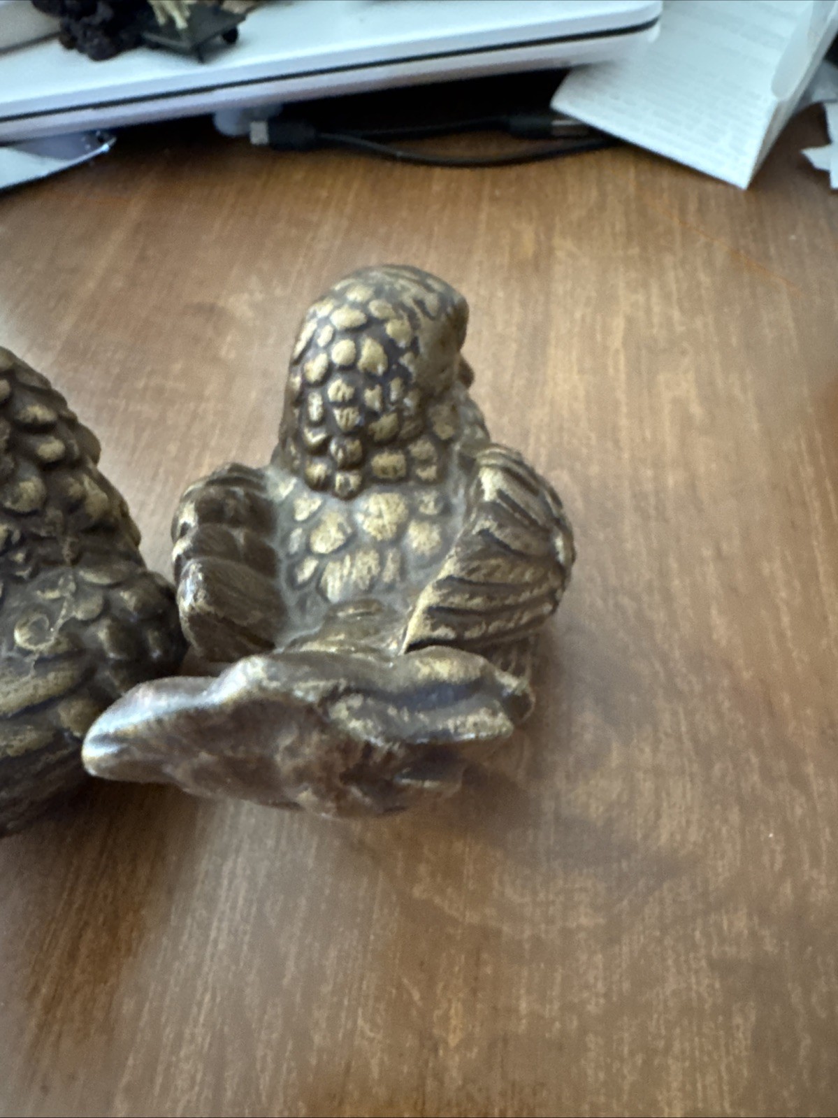 Vintage Gold Painted Ceramic Turtle Doves Pair Mid Century Modern