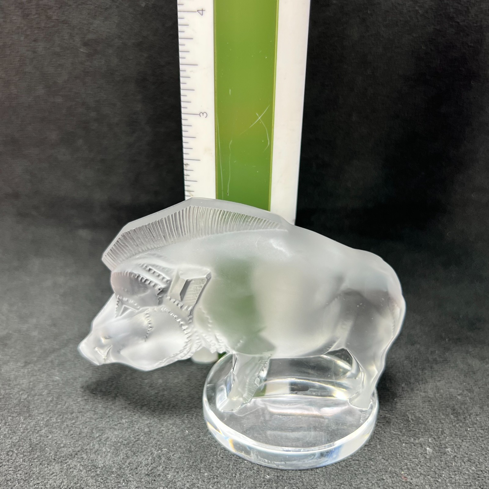 Signed Lalique Wild Boar Crystal Hood Ornament Mascot