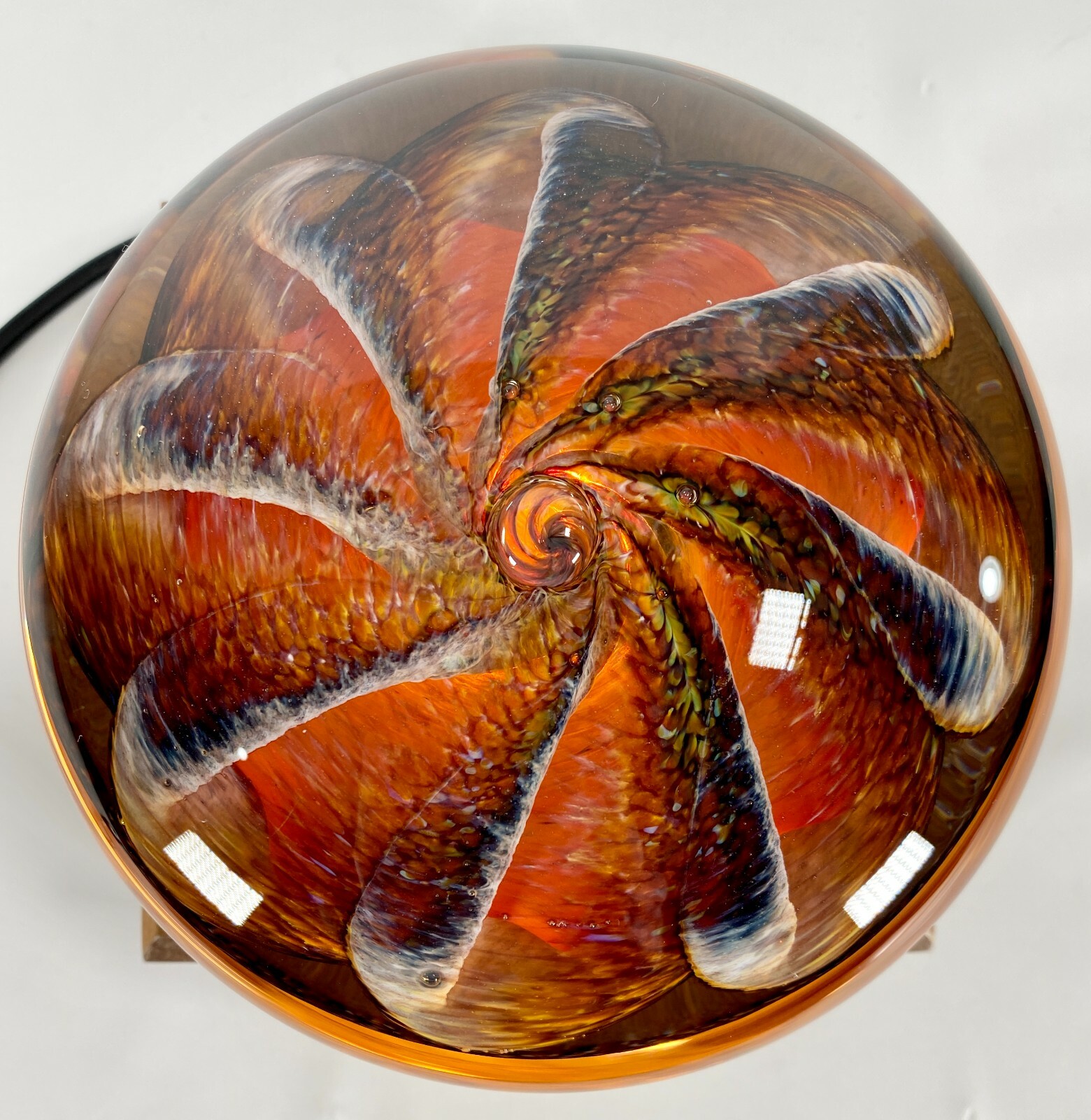 Epiphany 2018 April Wagner Art Glass Paperweight 5” Swirl Fan ~ Signed