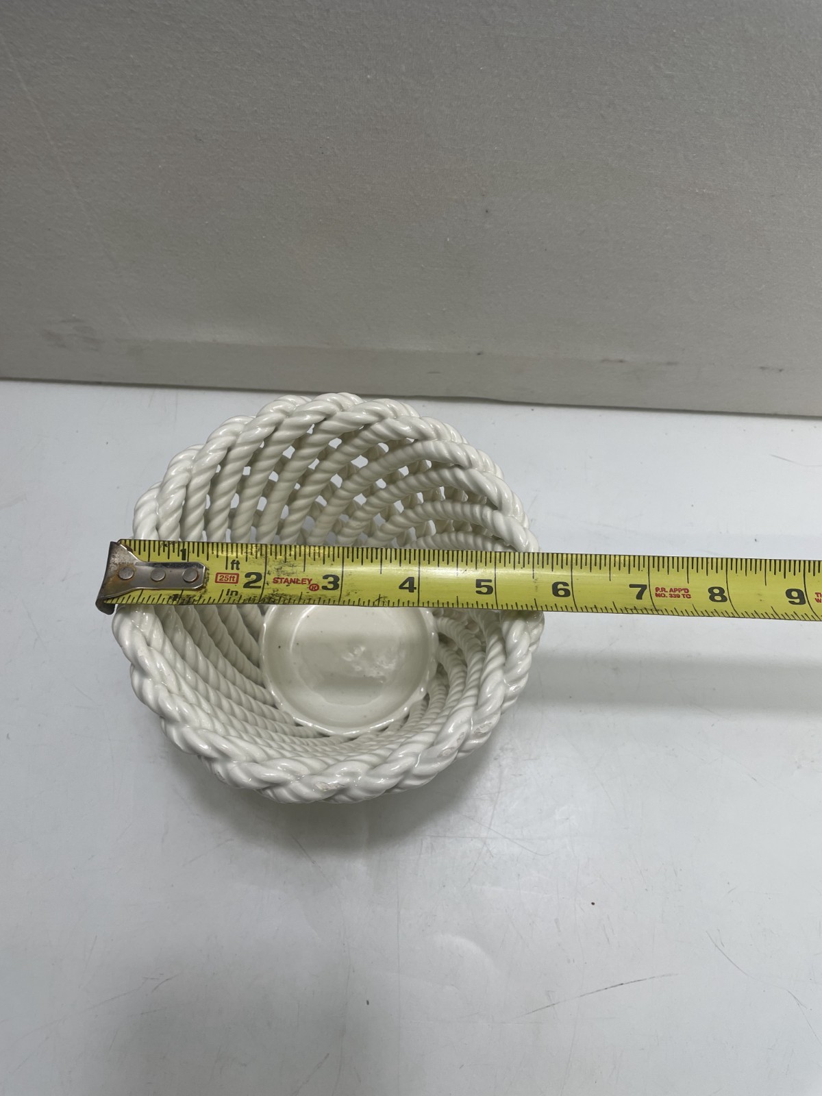 Vintage Spanish Pottery Woven Basket Pot White Braided Ceramic Home Decorative