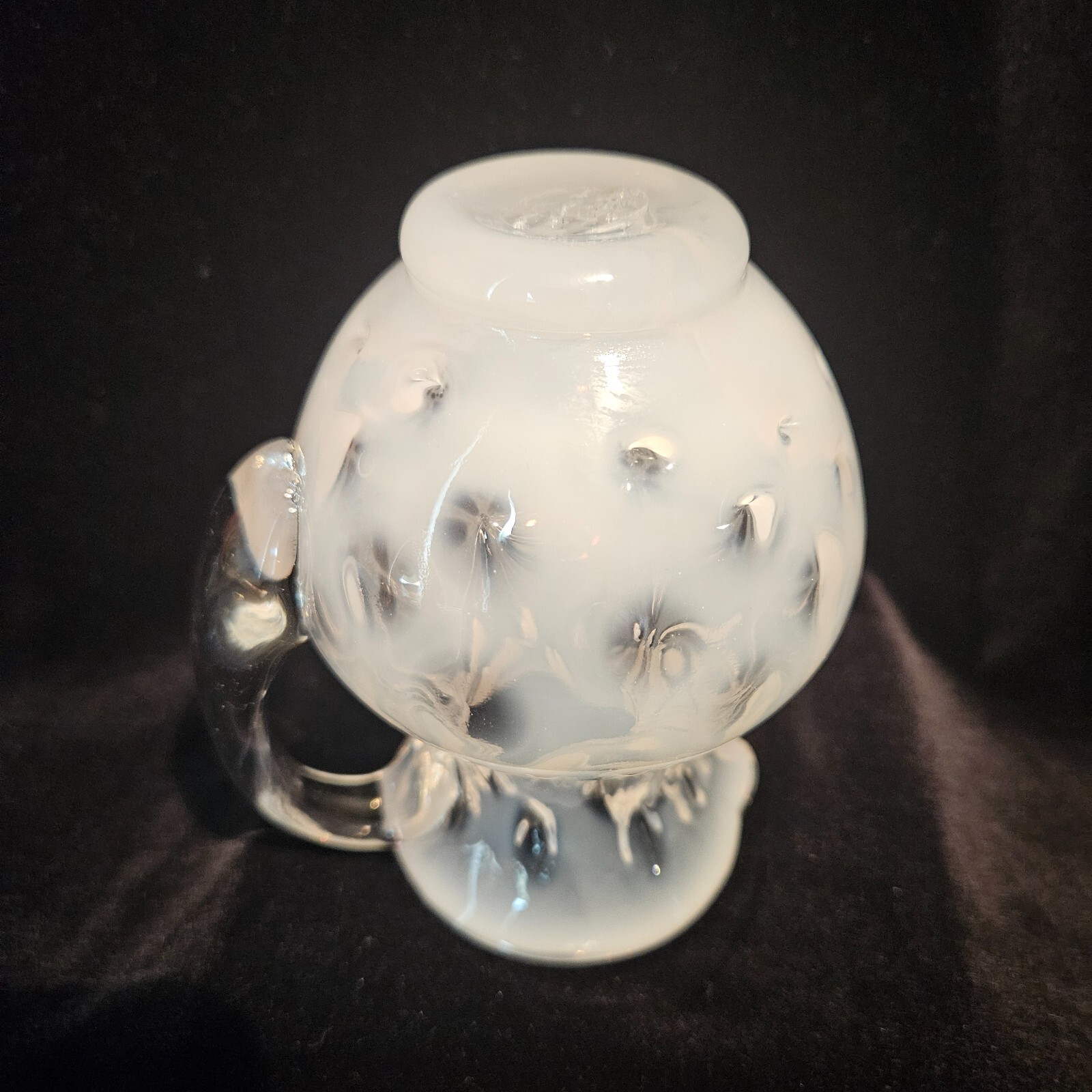 FENTON White Opalescent Coin Dot Pitcher Creamer Hand Blown Pinched Neck 4.5″