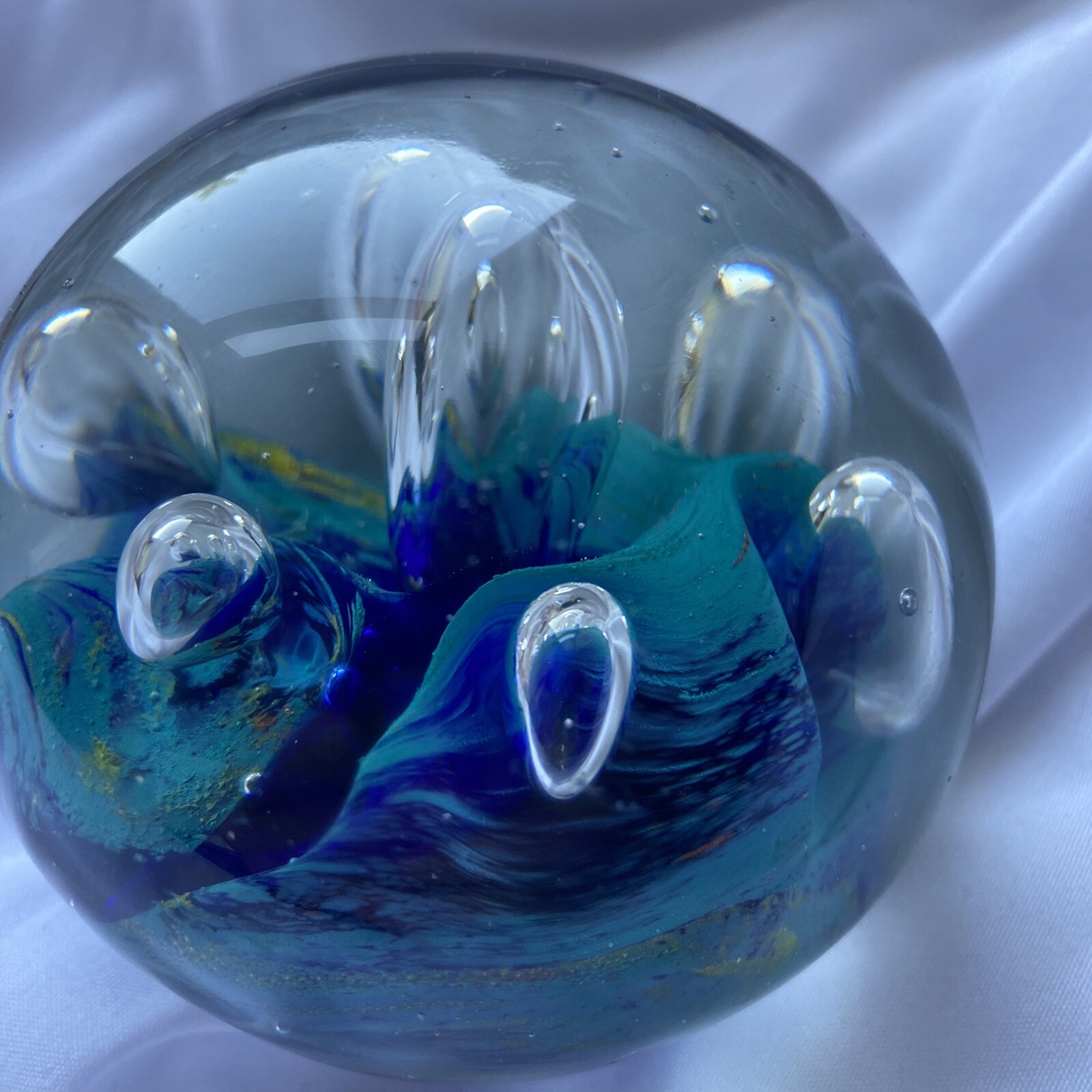 Vintage Art Glass Paperweight Controlled Spheres TurquoiseRoyal Blue 1lb 8oz EUC