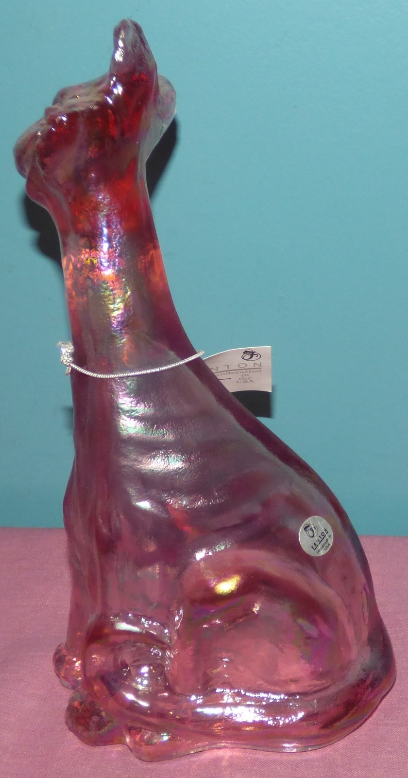 Fenton Carnival Glass Iridescent Pink Alley Cat 11” Vintage