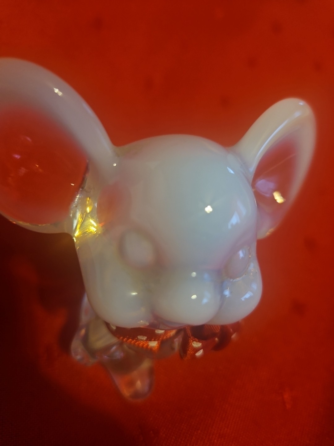 Vintage Fenton Mouse Clear Opalescent with Red Polka Dot Bow