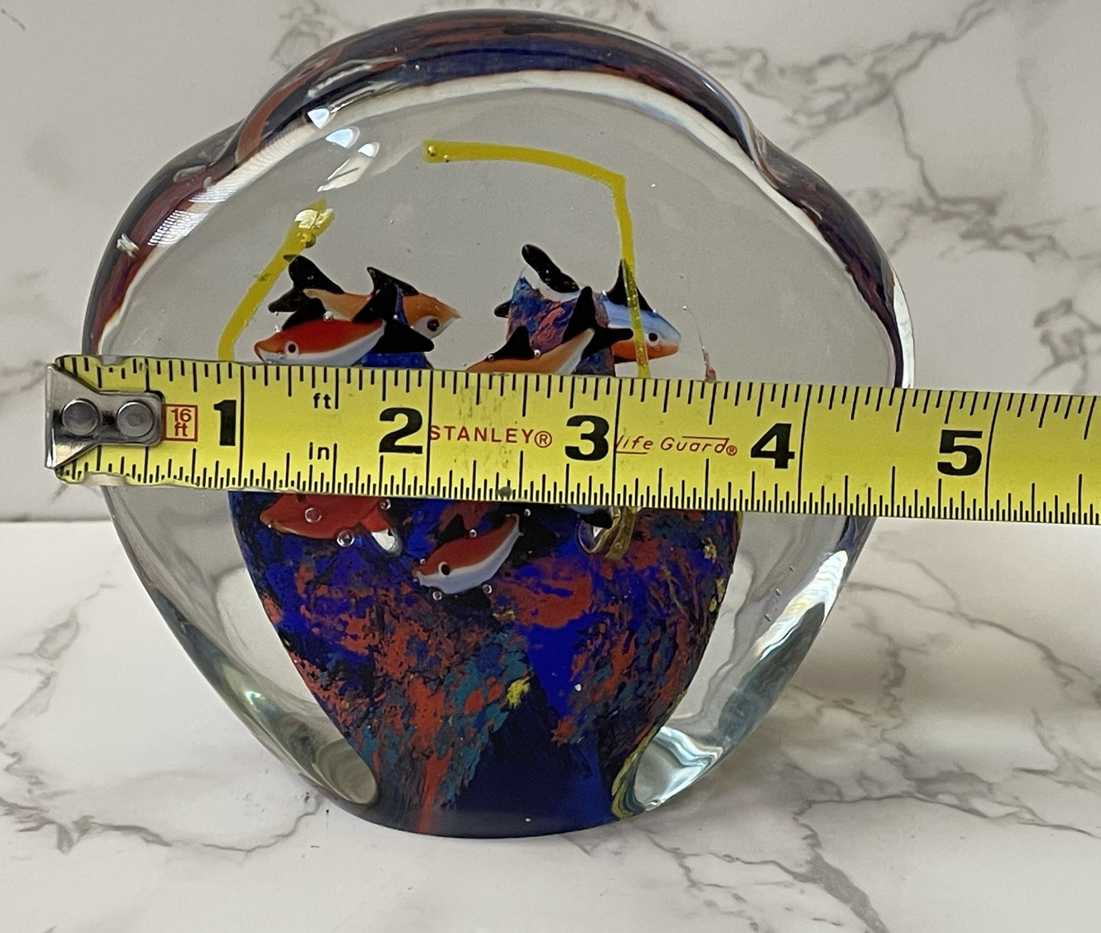 Large Art Glass Aquarium Paperweight Fish Coral Underwater Sea Life Multicolor