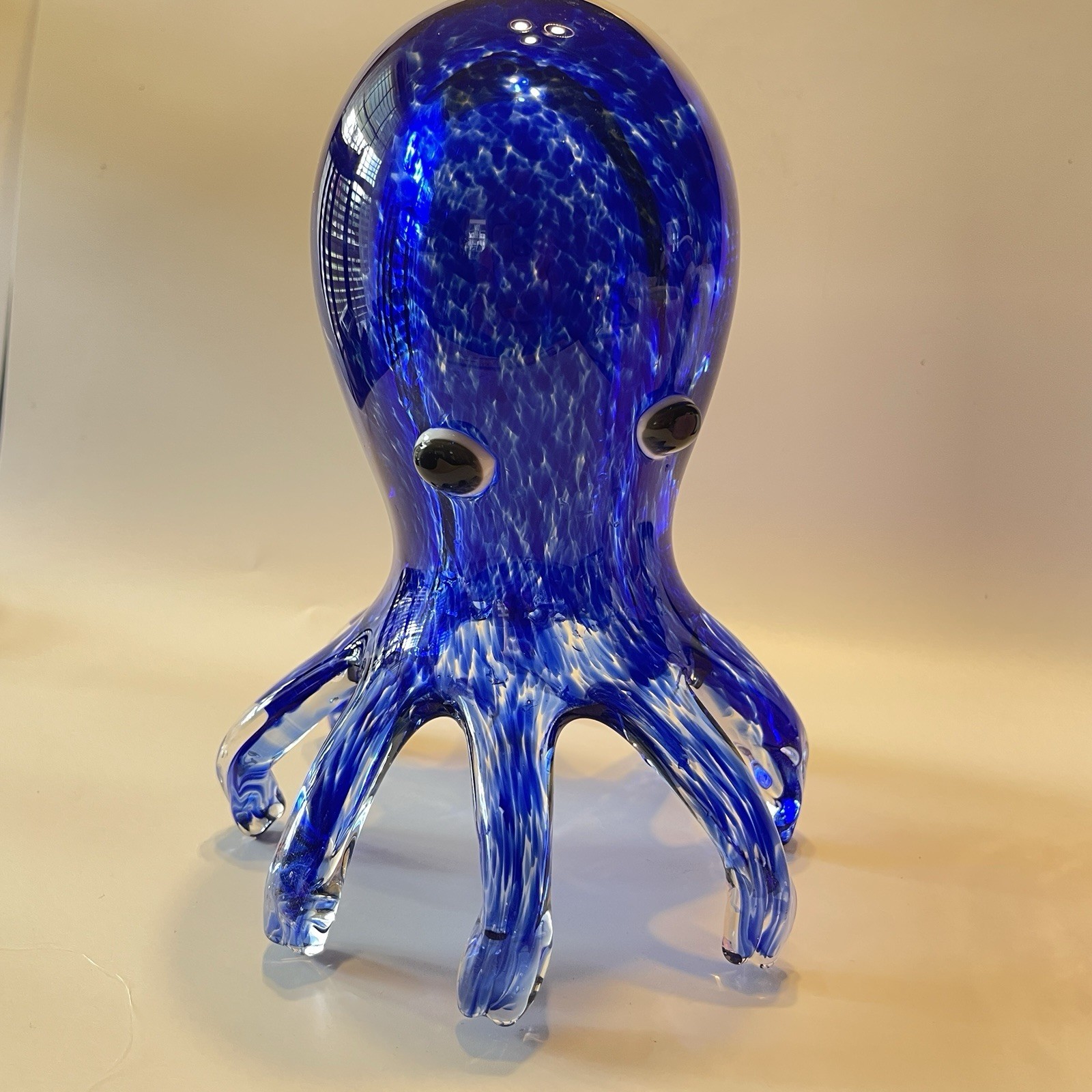 Hand Blown Cobalt Blue Art Glass Octopus Sculpture 7” X5” 2.6 lb Murano Style