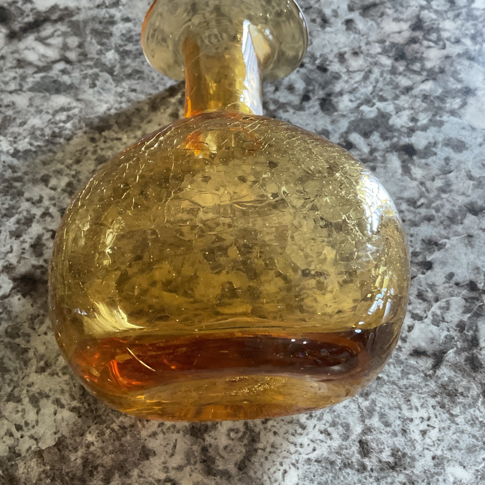 Hand Blown Amber Crackle Glass Vase Fluted Opening