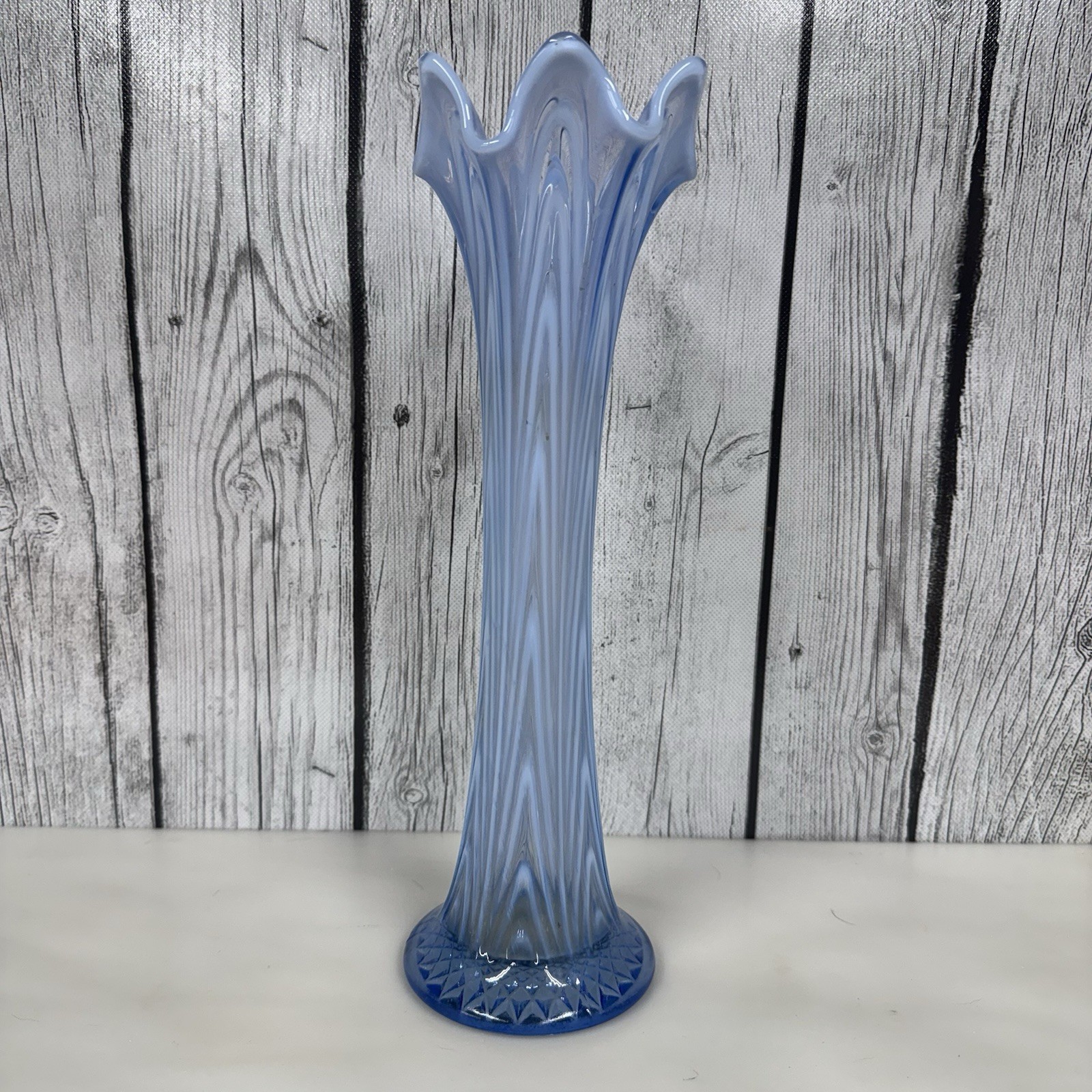 Fenton Boggy Bayou Swung Vase Light Blue Opalescent 11.5” Tall