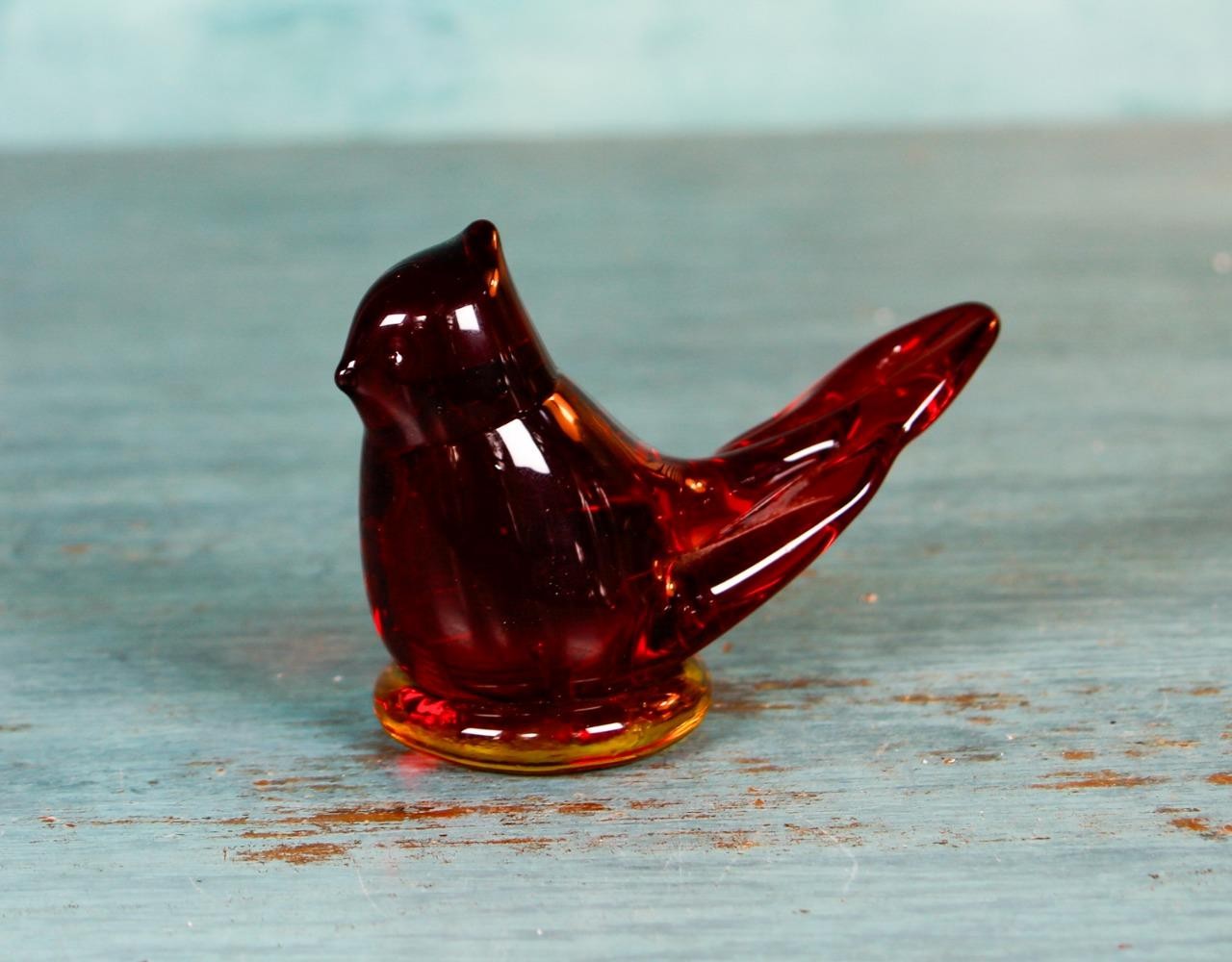 Cardinal of Love Ruby Red Glass Bird Signed W Ward Titan Art Glass Vintage 1986