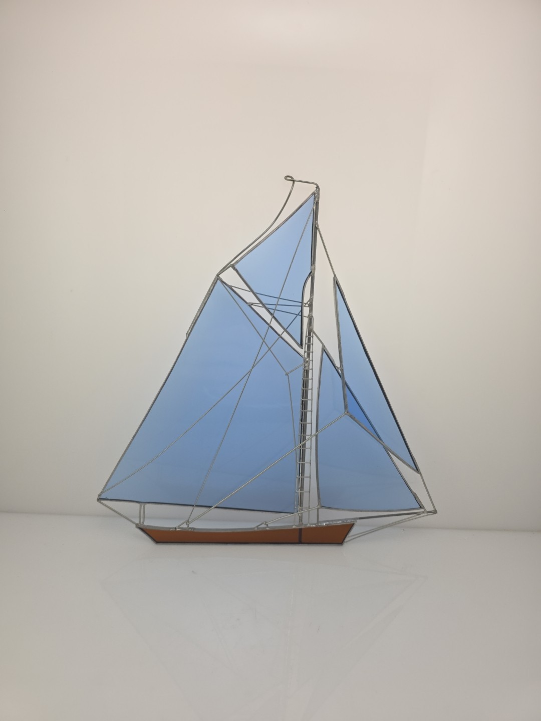 Rare Vintage Handcrafted 3D Stained Glass Art Sailing Boat signed by Jay Smith
