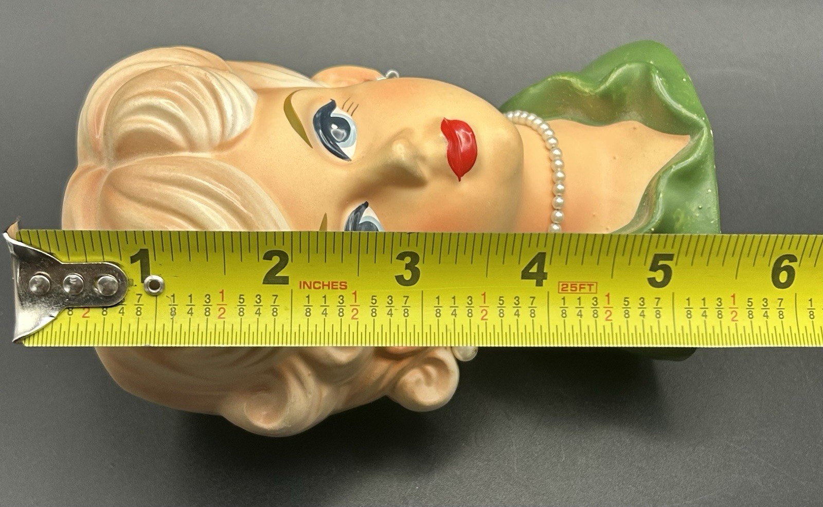 Rubens 4129 Lady Head Vase Teen Girl Blond, Green Top Pearl Earrings & Necklace