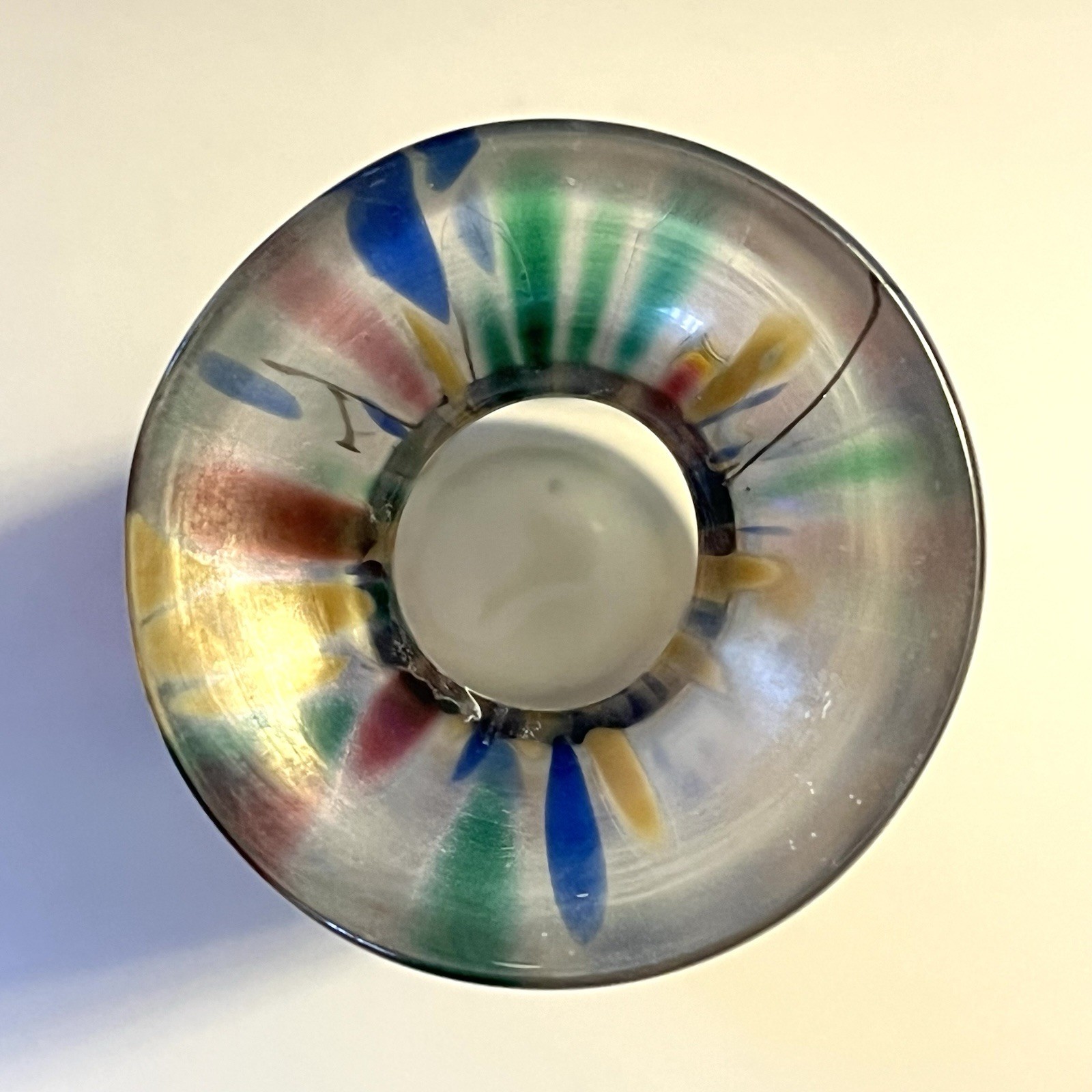 Signed Herb A. Thomas Vase Iridescent Art Glass with Millefiori Floral 5.25″
