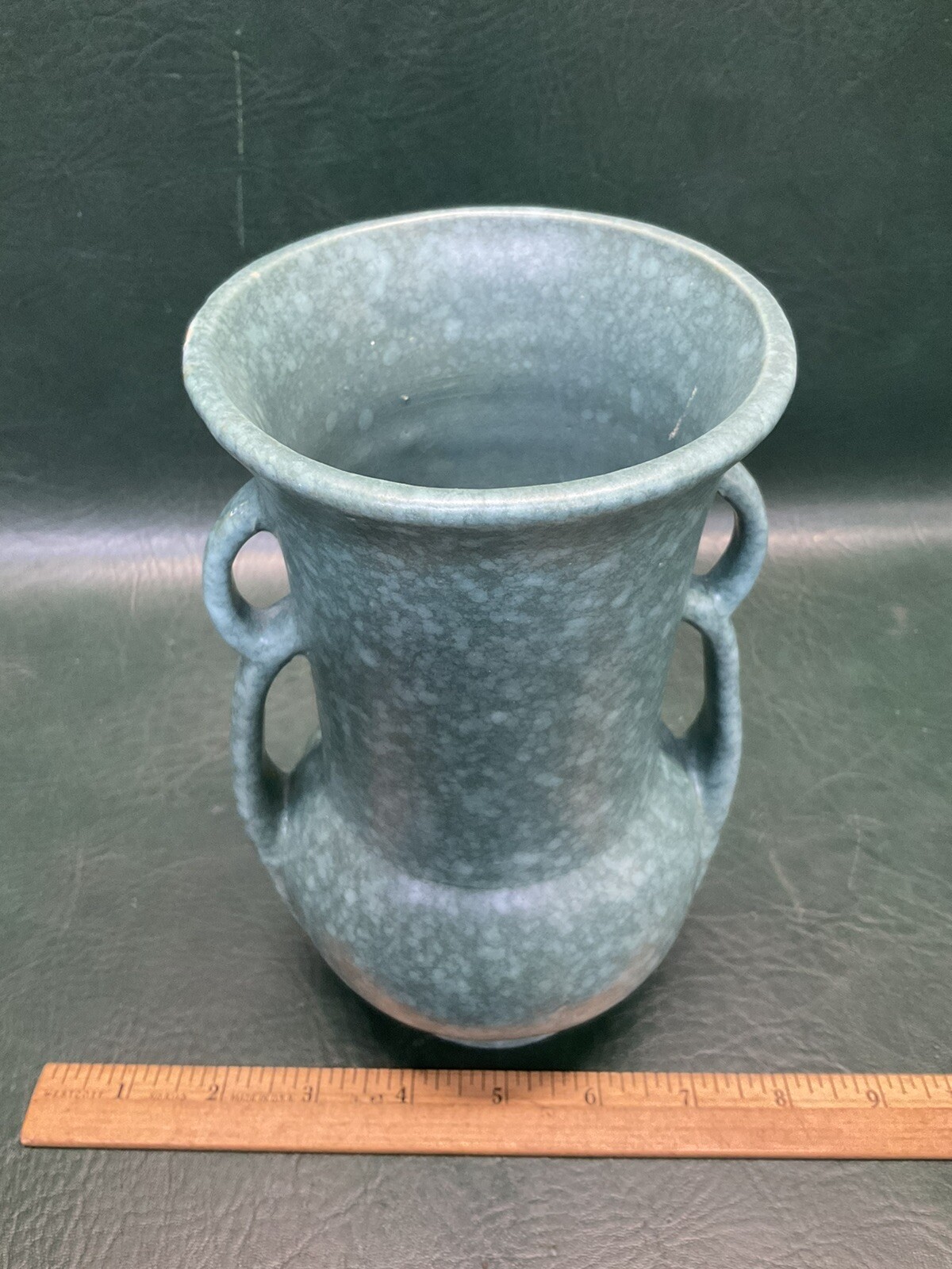 1940s Vintage Art Deco Robinson Ransbottom Ohio Pottery Vase Mottled Green ~ USA