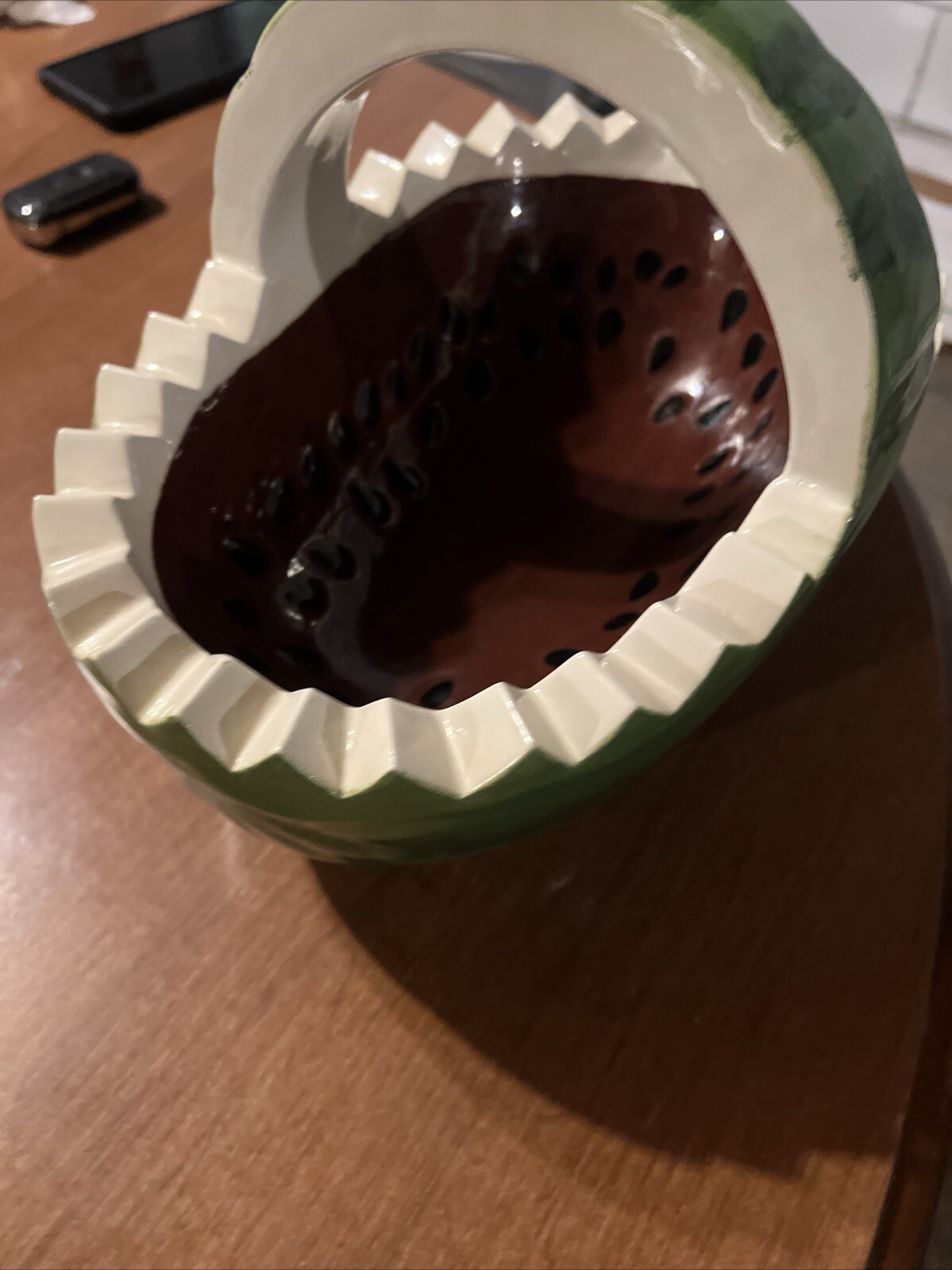 ceramic watermelon basket 11 3/8 Inches Long And 7 1/2 Inches Wide