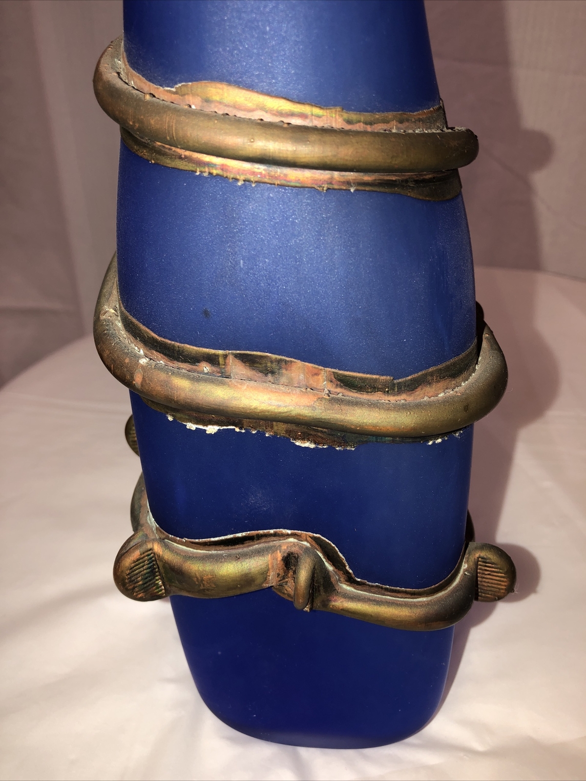 Art Deco Style Blown Glass Vase “Pt33” Metal Coated Blue Hand Made #10