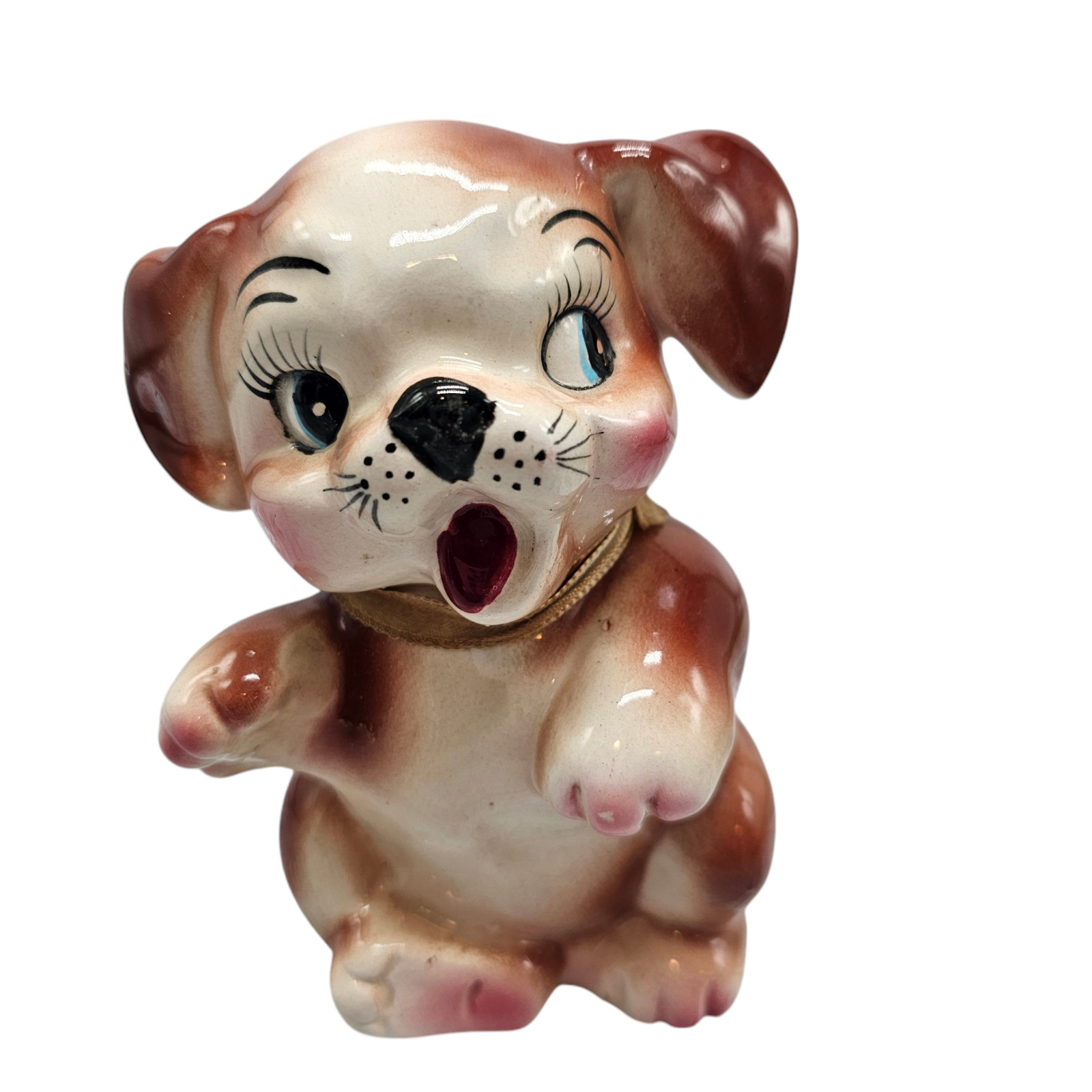 Kitsch Puppy Dog Figurine Vintage Ceramic Japan 1960s Kawaii Anthropomorphic