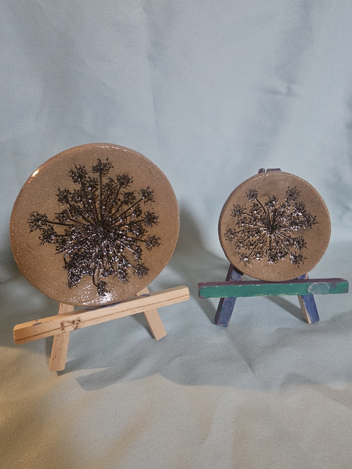Set of 2 Handmade Studio Pottery Plates- Queen Anne’s Lace-Signed by artist OOAK