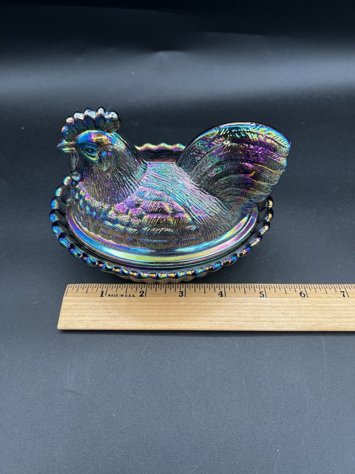 Vintage Westmoreland by Rosso Titanium Carnival Glass Rooster Hen on a Nest 5”