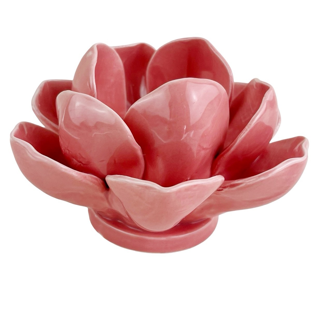 Lotus Flower Candle Holder Pink Ceramic Petals Blossom Votive Tea Light 3″ x 5″