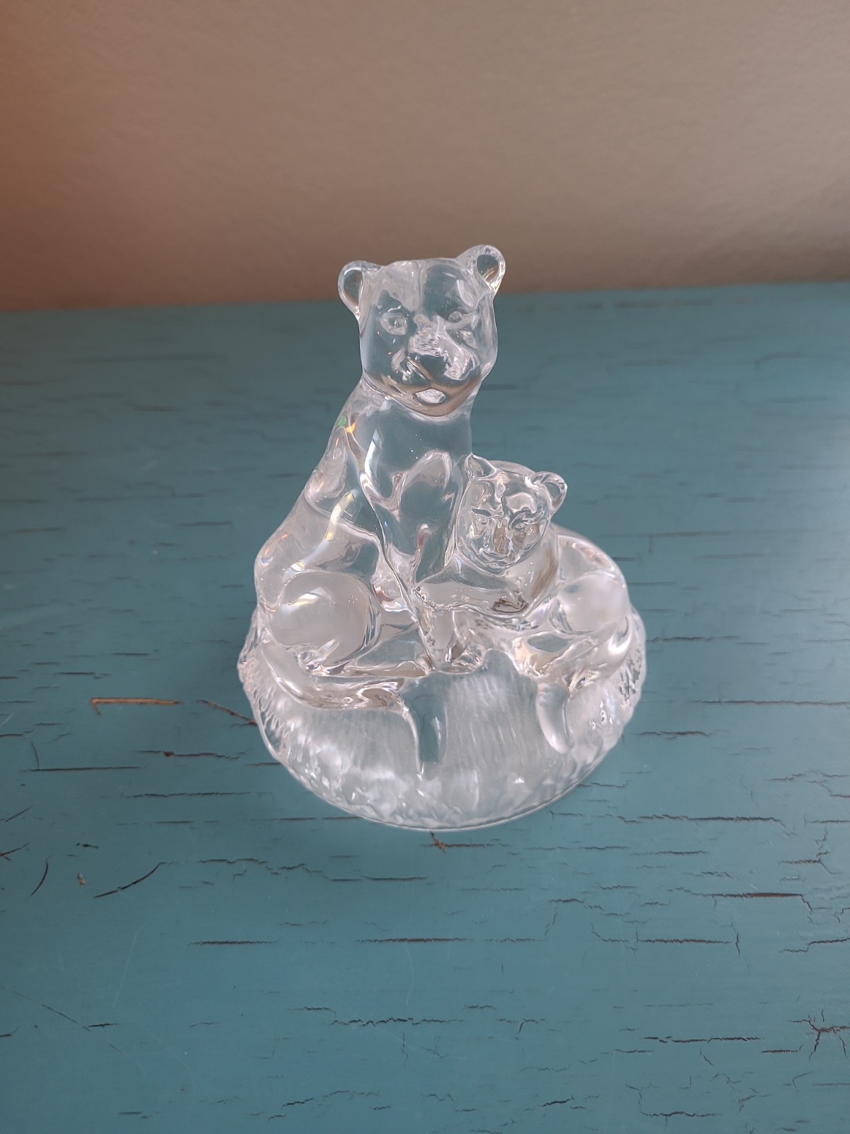 Vintage Royal Crystal Rock Lioness & Cub Figurine 24% Lead Crystal Italy