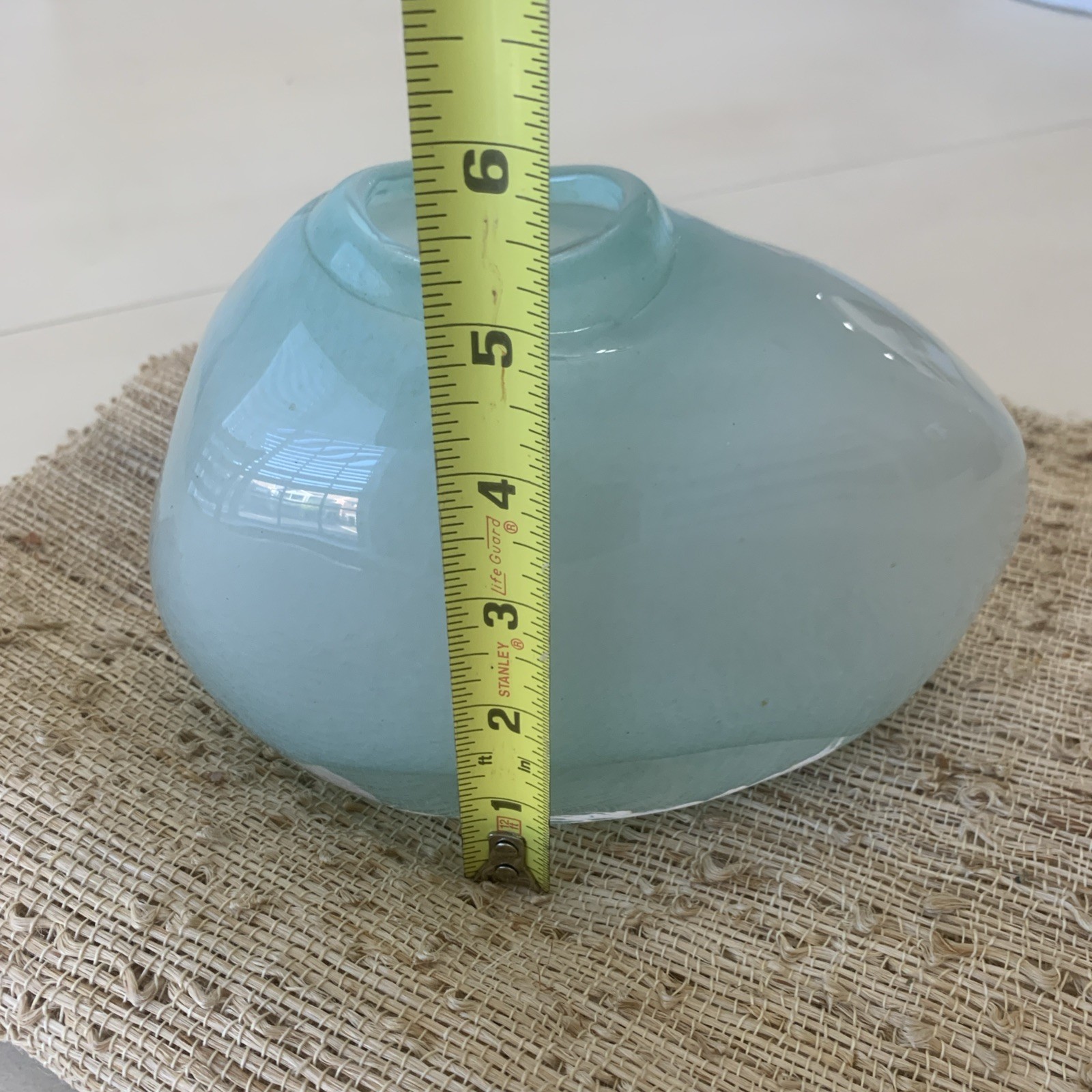 Sea Art Glass Seafoam Green Aqua Pebble Shaped Vessel 7×5 Glossy Made Romania