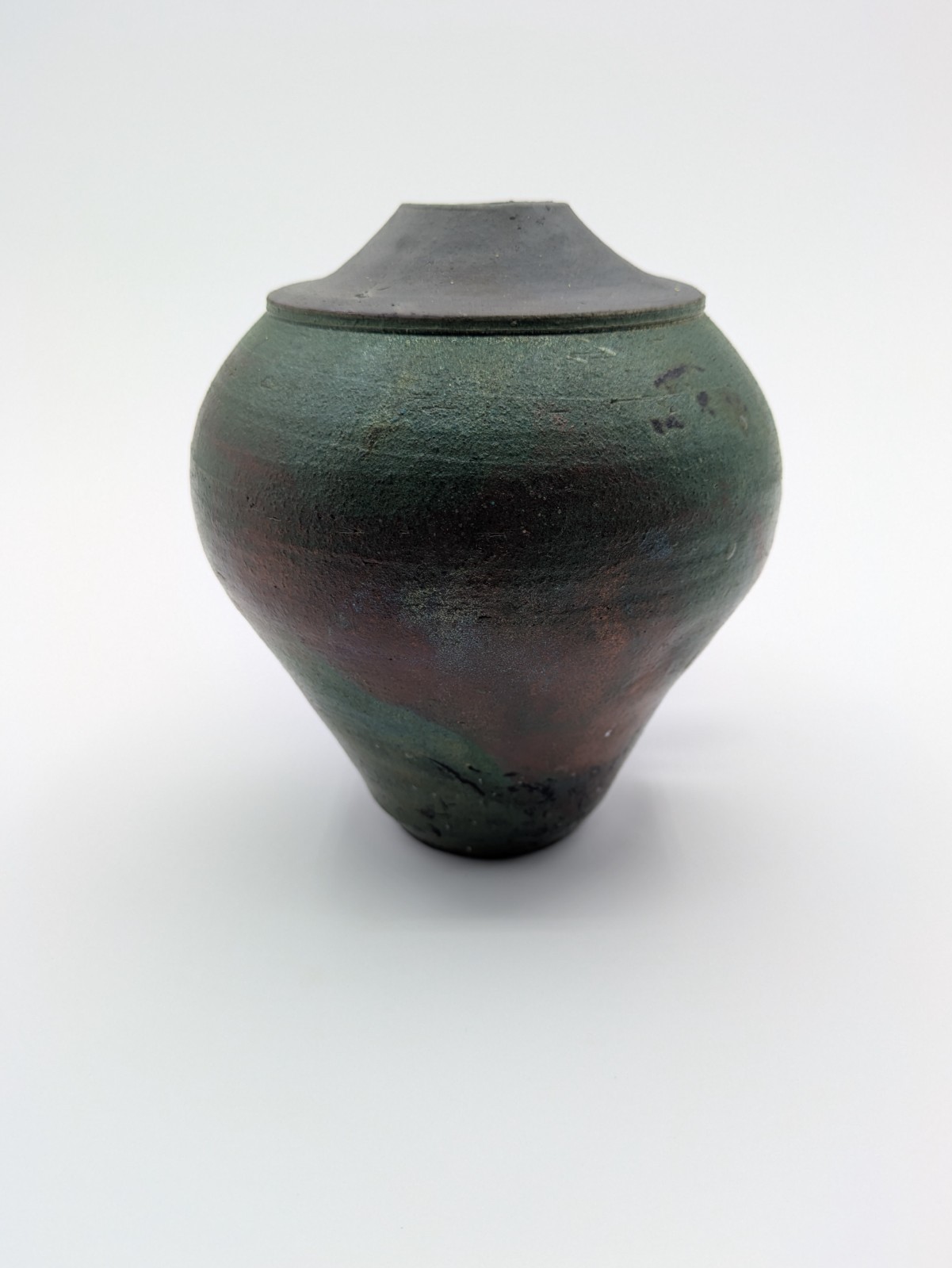 Artist Signed Studio Green Raku Fired Iridescent Glazed Art Pottery Vase
